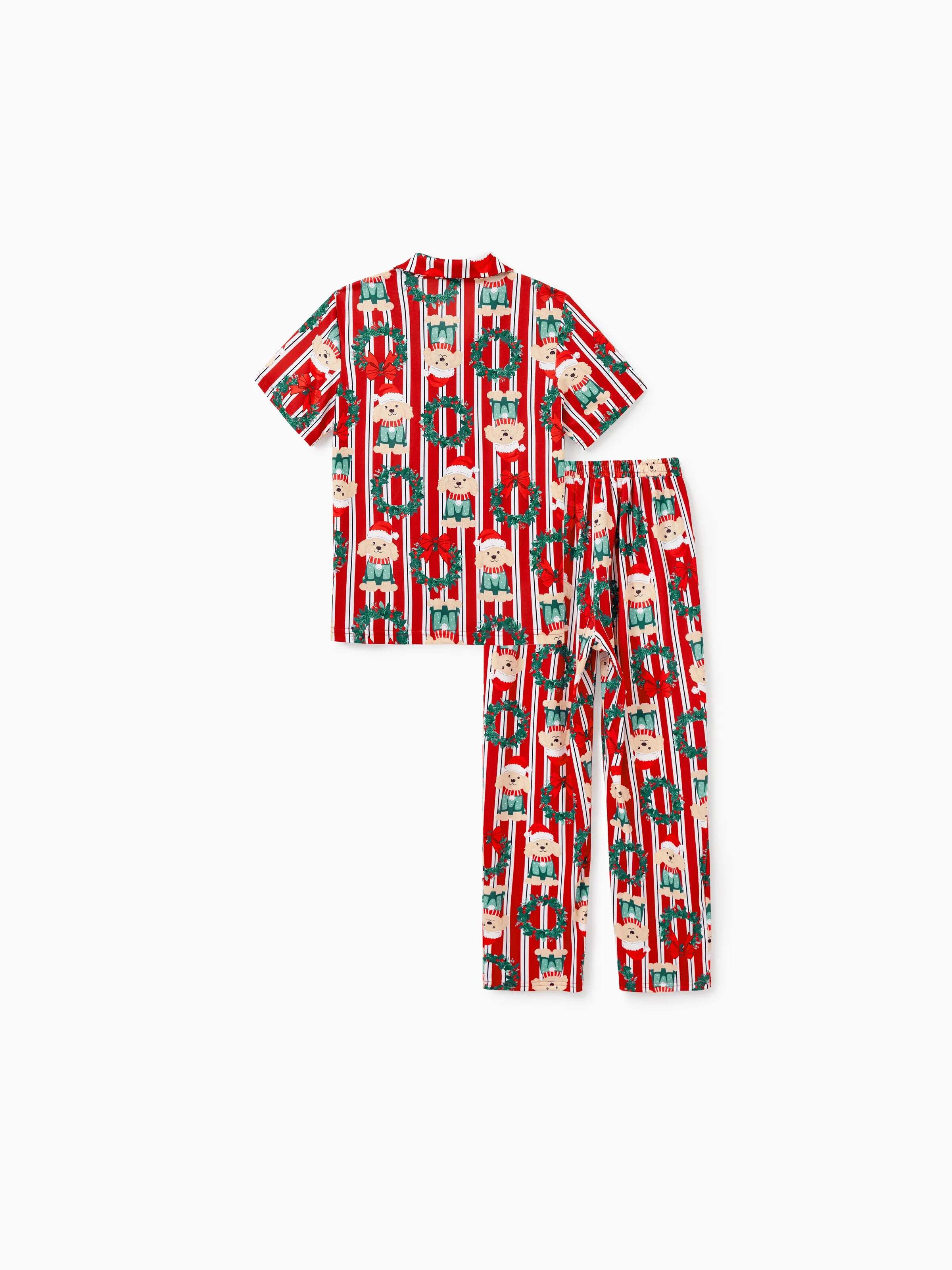 Christmas Matching Family Pajamas Set Christmas Doggy Print Red PJS Red
