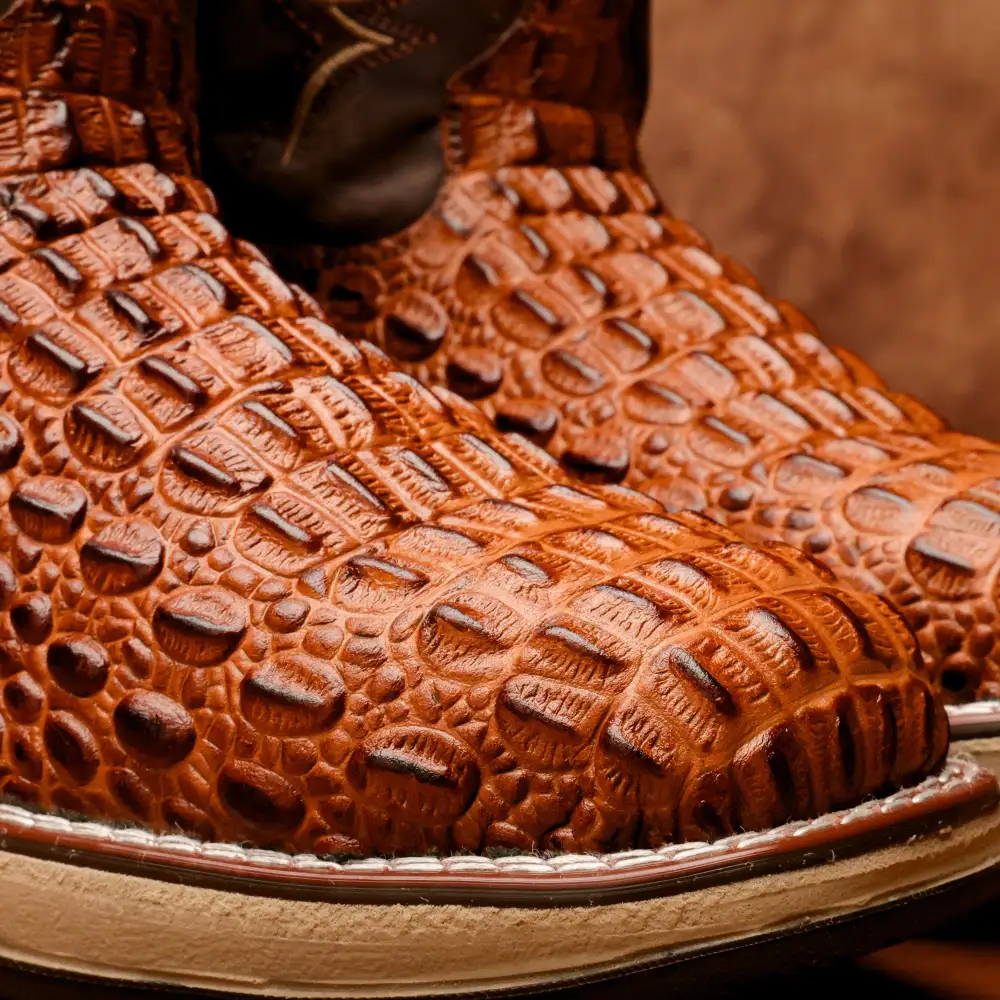 Cognac Caiman Hornback Leather Boots With 3D Lightweight Sole - Composite Toe