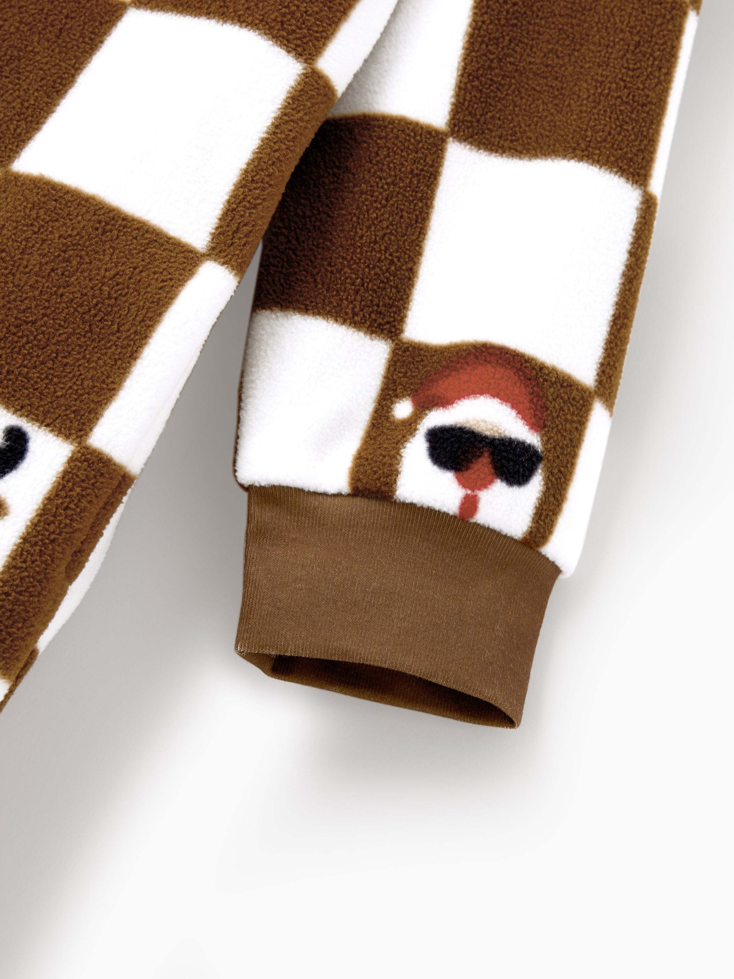 Christmas Onesies Matching Family Fleece Hoodie Pajamas Set Gingerbread Christmas-theme Plaid Print PJS with Christmas Socks Color block