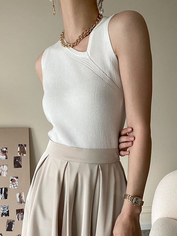 Asymmetric Solid Color Sleeveless V-Neck Vest Top