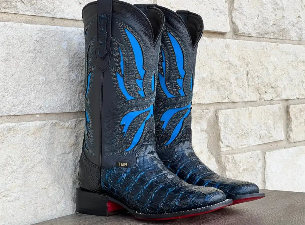 Men’s Midnight Blue Caiman Horn-Back Leather Boots