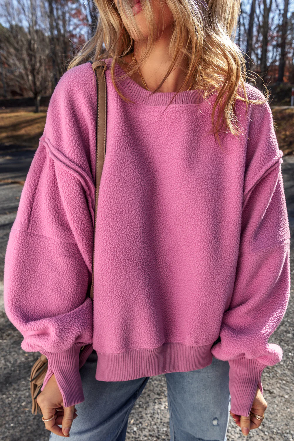Bright Sherpa Seamed Drop Shoulder Oversized Sweatshirt