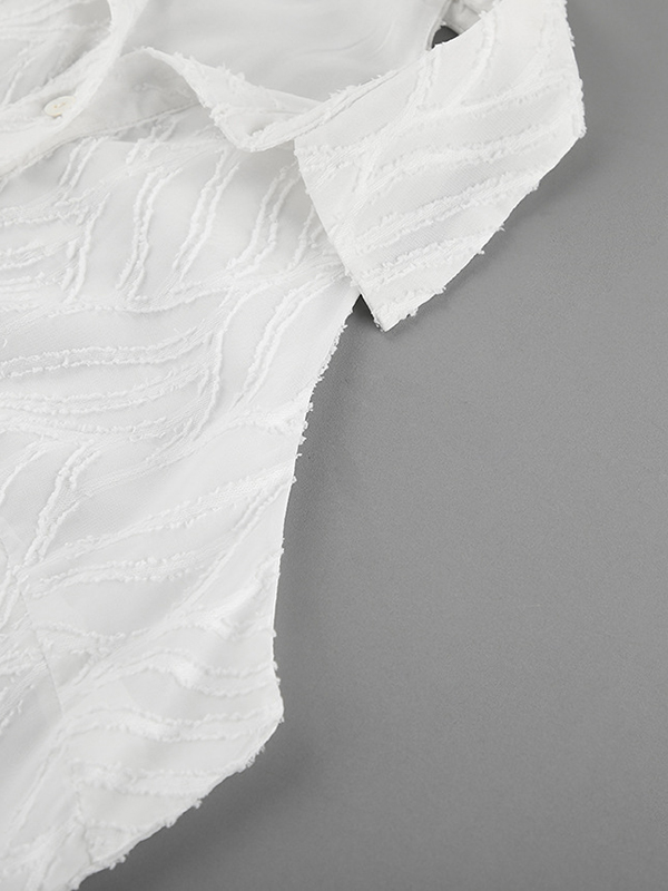 Jacquard See-Through Solid Color Sleeveless Lapel Blouses&Shirts Tops