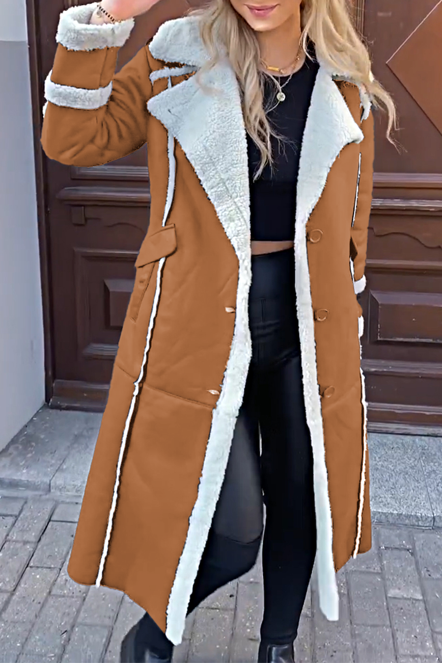 Women's contrast color lapel lamb coat