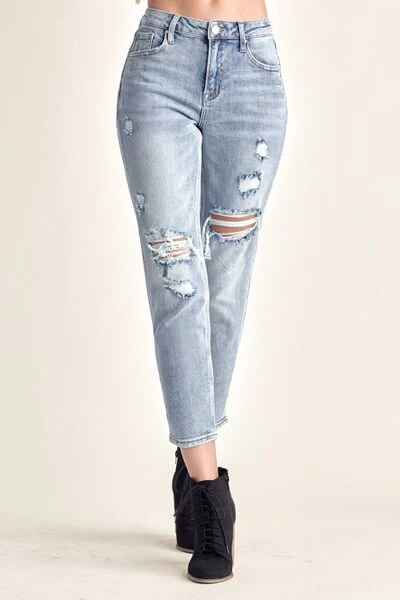 Distressed Slim Cropped Jeans