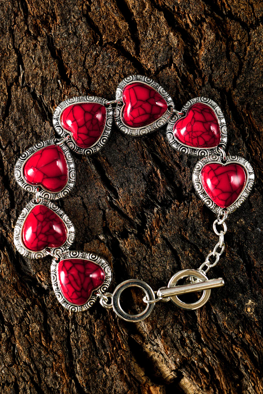 Fiery Red Western Heart Decor Alloy Bracelet