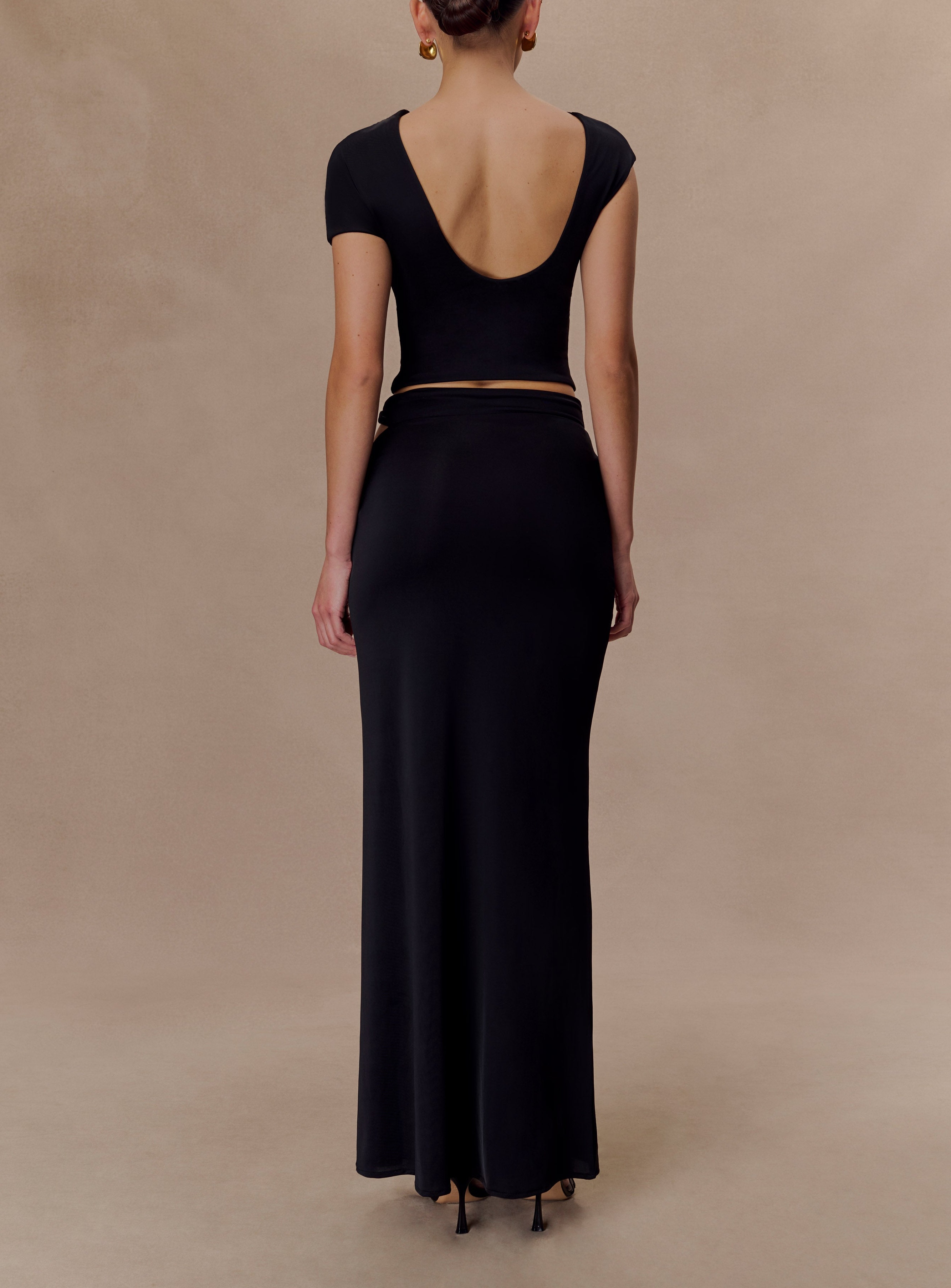 Black Slinky Twist Midi Skirt