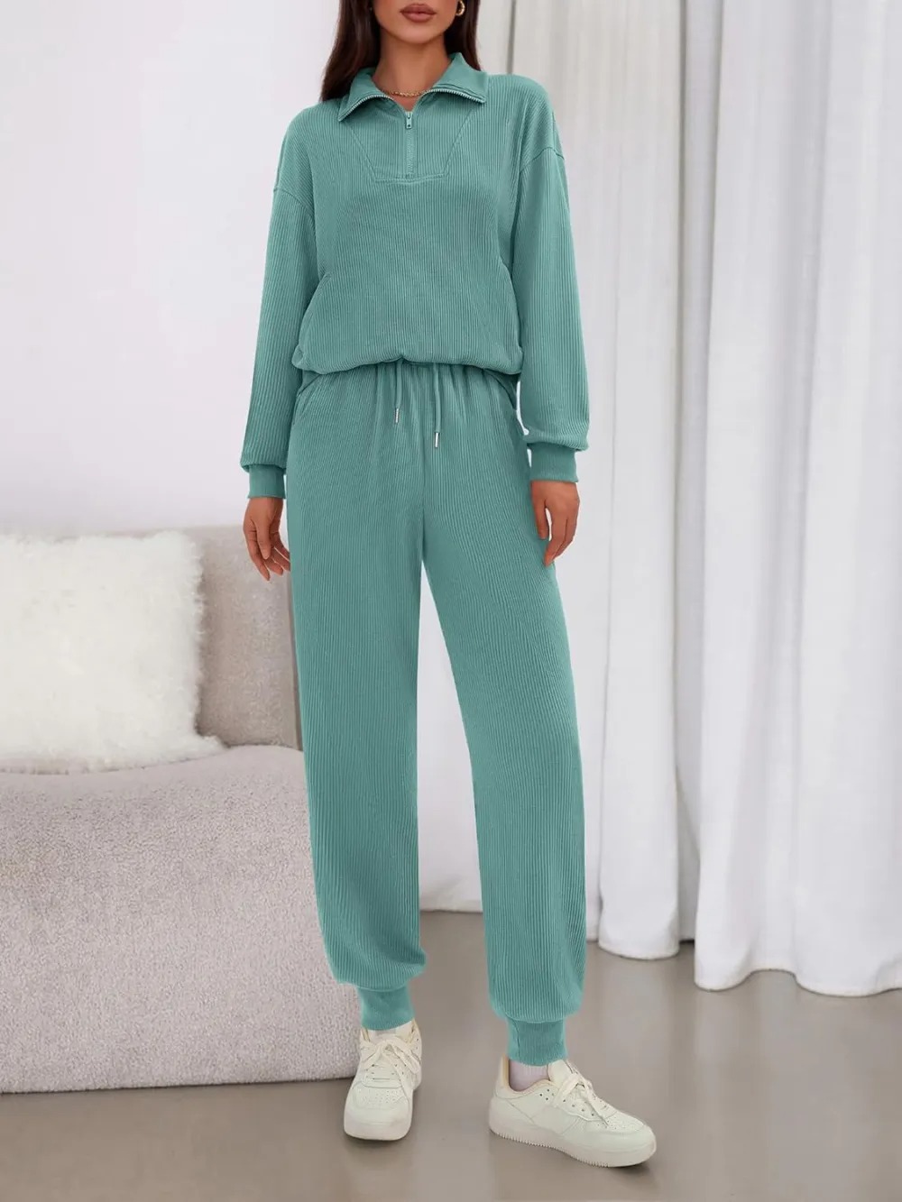 Women's Long Sleeve Half Zip Sweatshirt Sweatpants Lounge Set Sweatsuits with Pockets