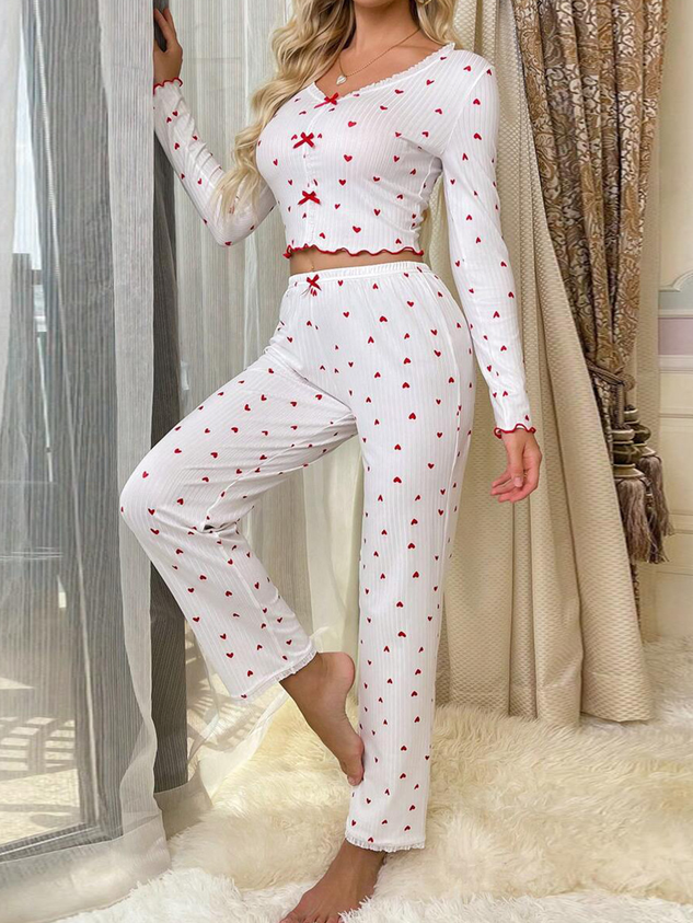 V Neck Regular Fit Casual Floral Lounge Set