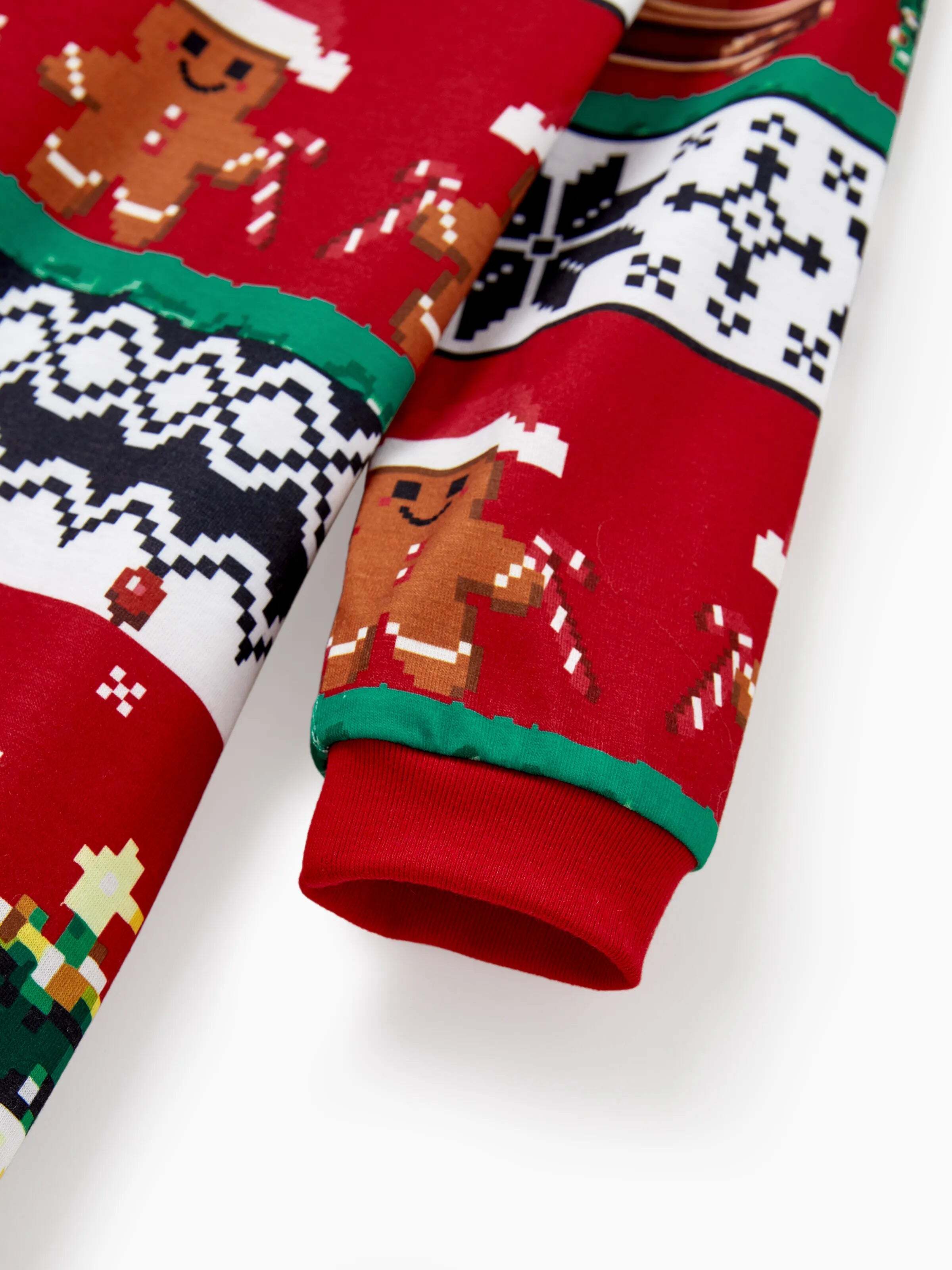 Christmas Matching Family Pajamas Set Gingerbread Print Long-sleeve PJS with Christmas Socks Red