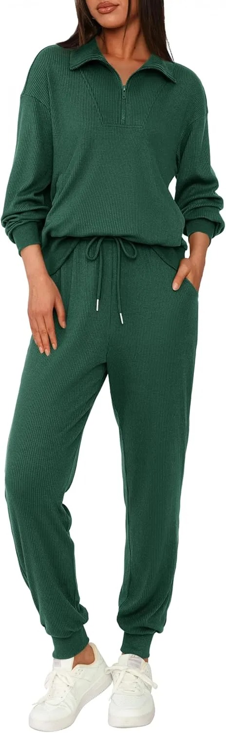 Women's Long Sleeve Half Zip Sweatshirt Sweatpants Lounge Set Sweatsuits with Pockets