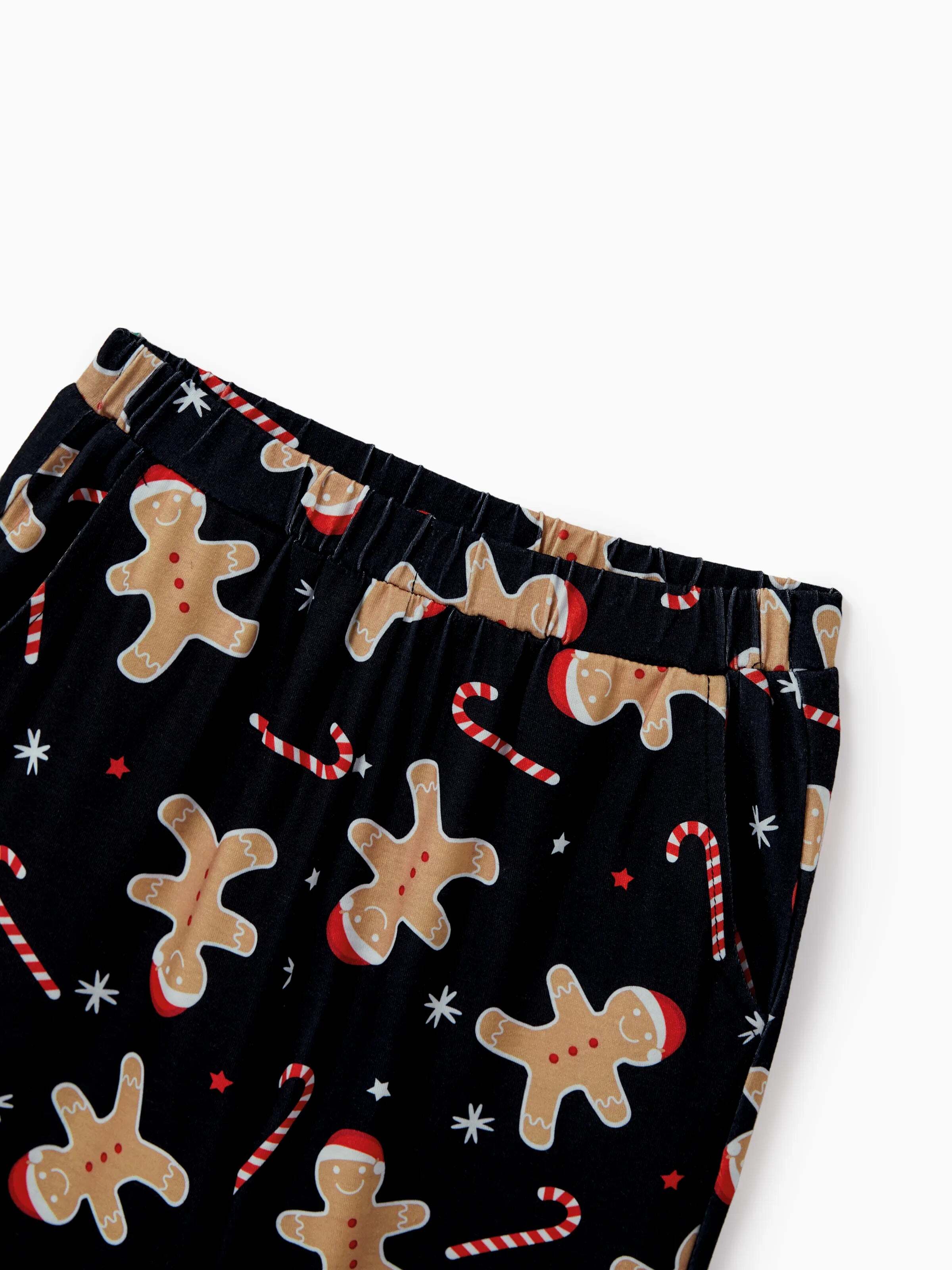 Christmas Matching Family Pajamas Set Gingerbread Print Black PJS with Christmas Socks Black
