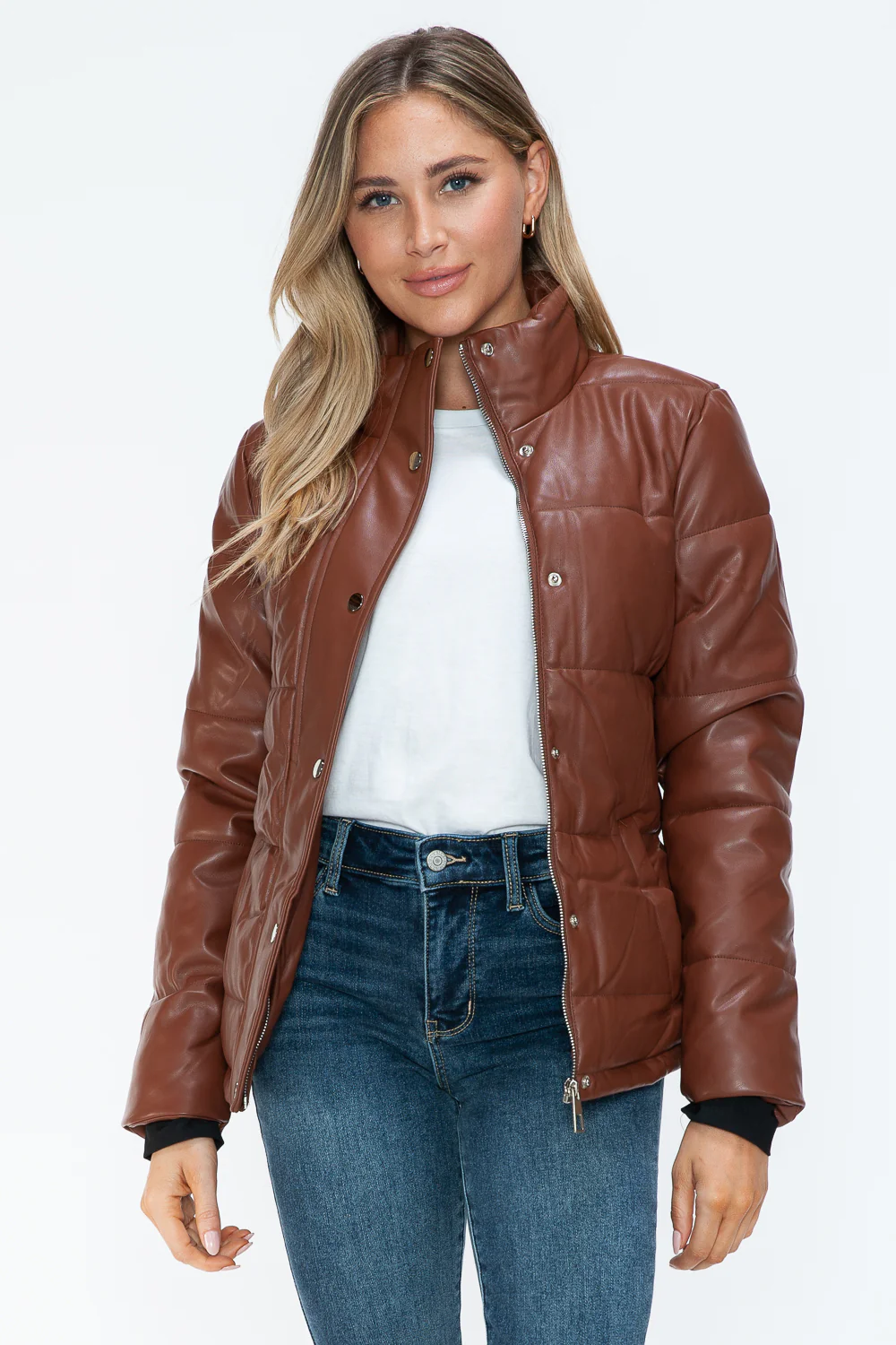 Pocketed Zip Up Turtleneck Puffer Jacket