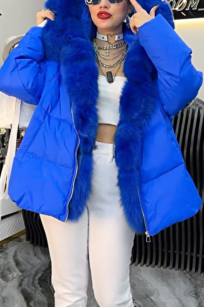 Women's Fashion Solid Color Fur Hooded Jacket