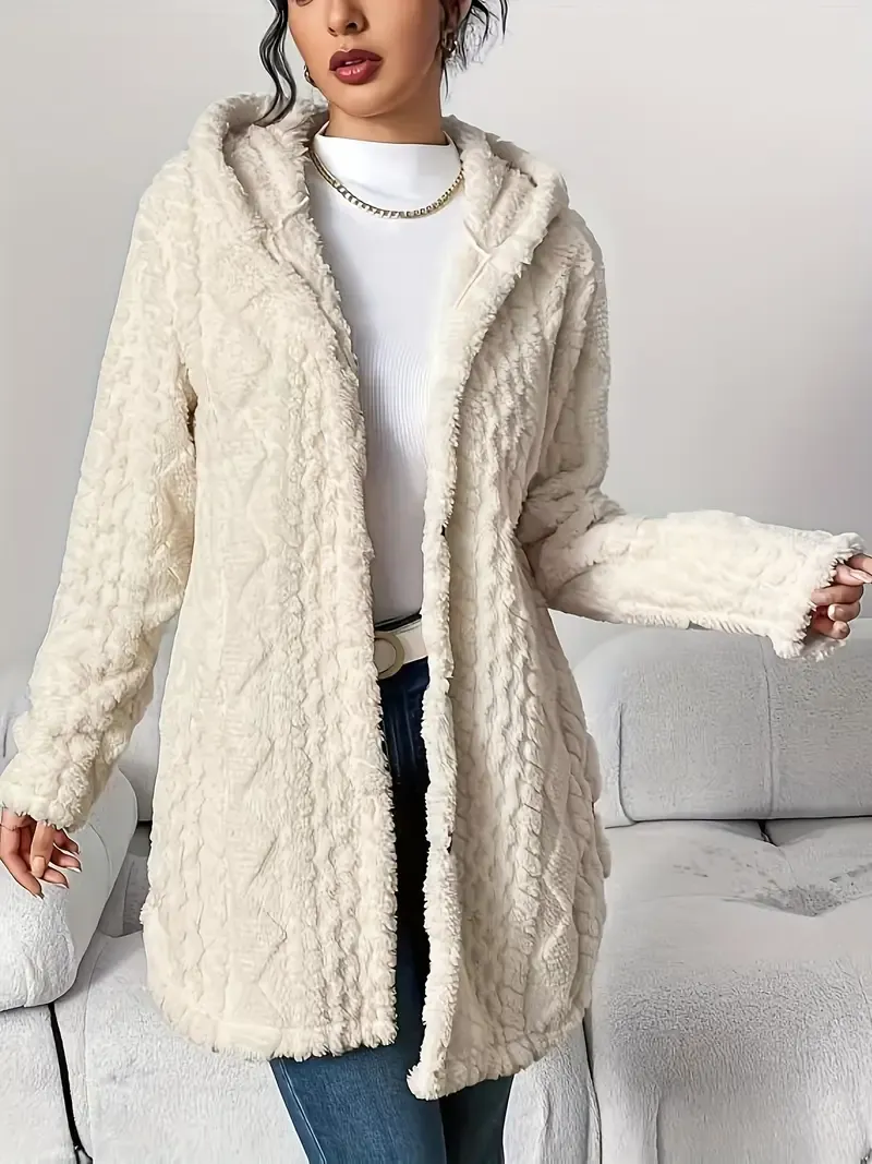 Winter Warm Fashion Jacquard Plush Hooded Cardigan Coat