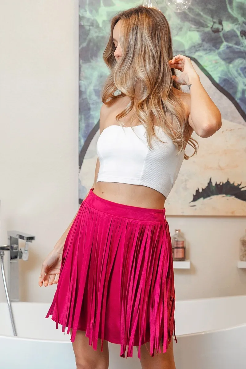 Fringe Detailed Suede Skirt
