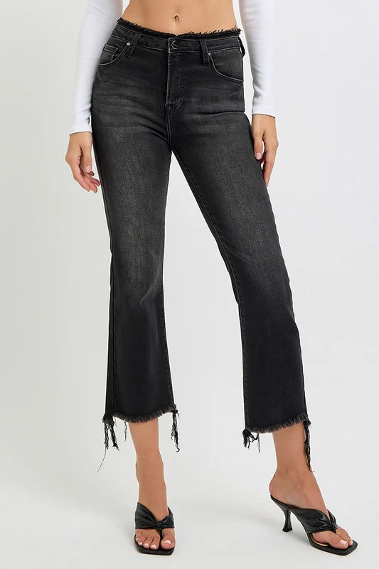 Full Size Raw Hem Cropped Flare Jeans Plus Size