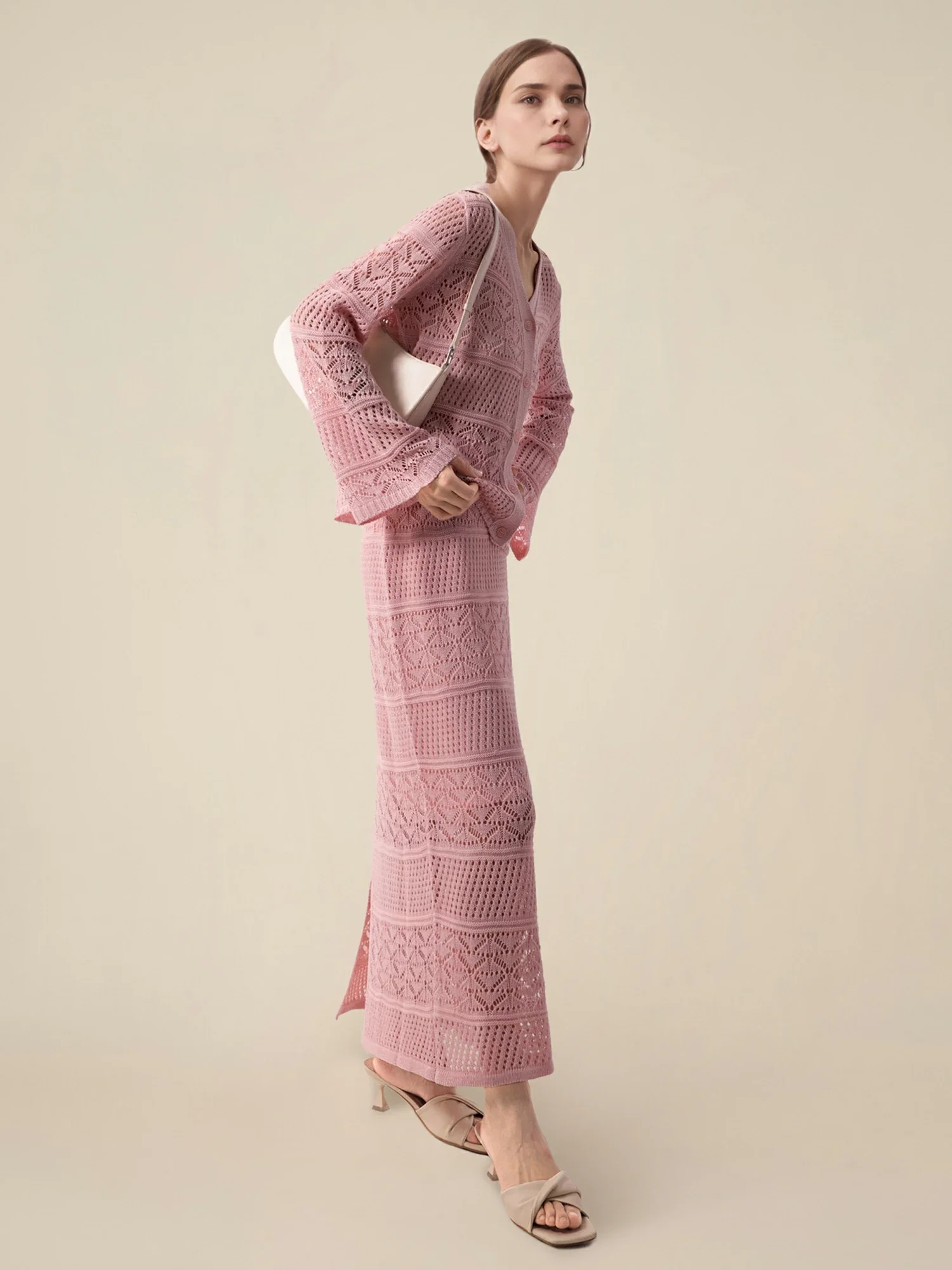 Lyocell & Silk V-Neck Flare-Sleeve Cardigan