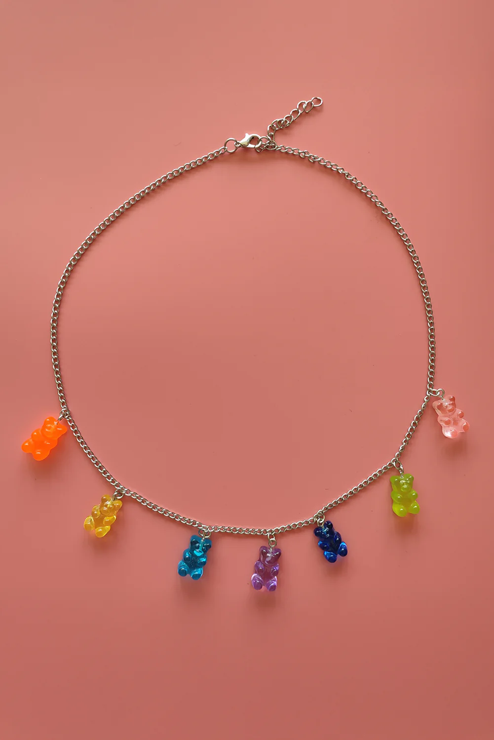 Silvery Gummy Bear Charm Adjustable Chain Necklace