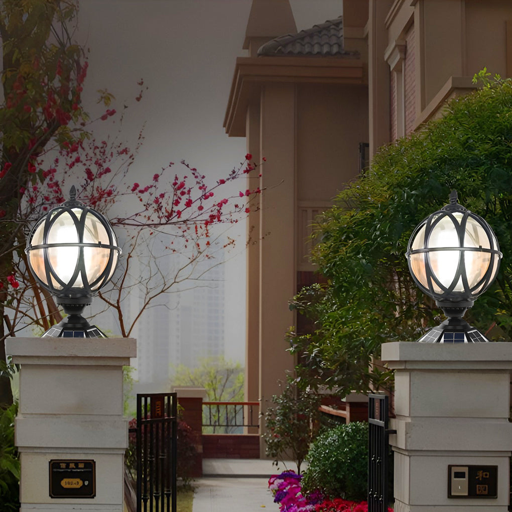 Round Ball Waterproof European Style Solar Powered Fence Post Lights