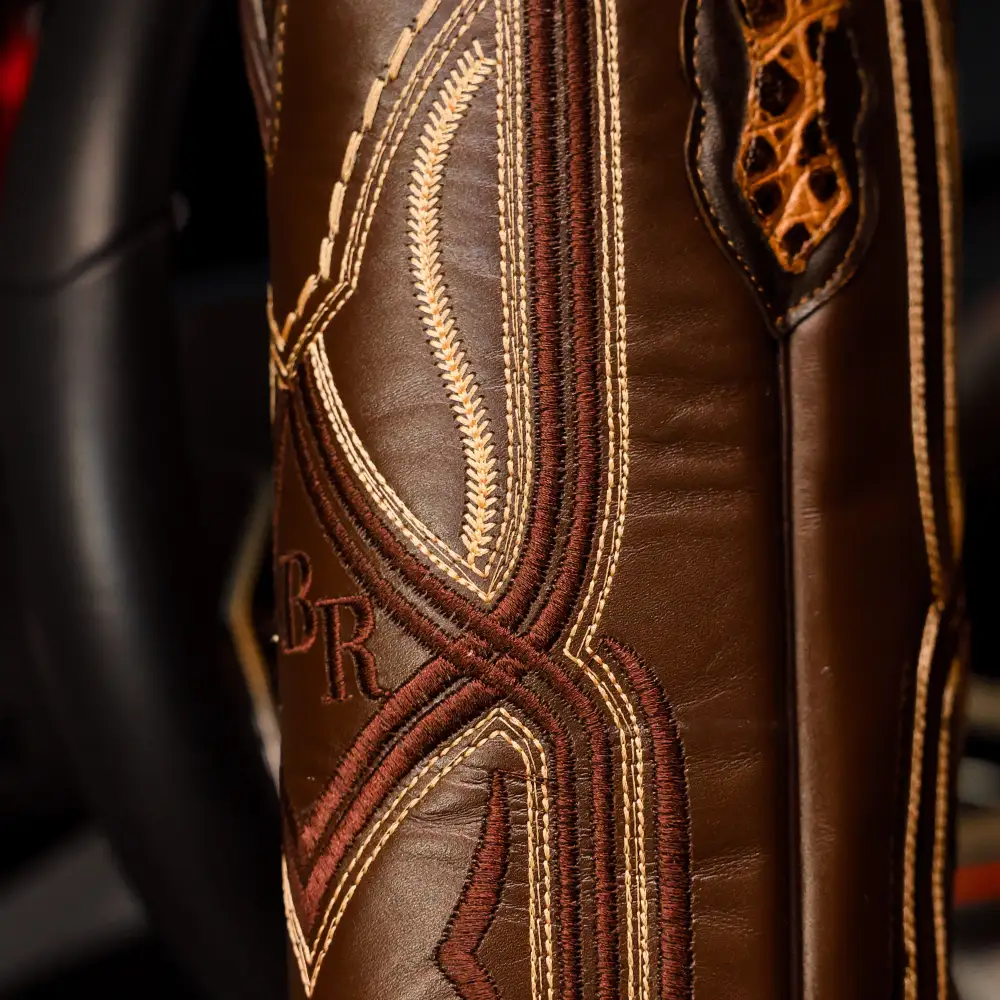 Honey Caiman Hornback Leather Boots - Square Toe