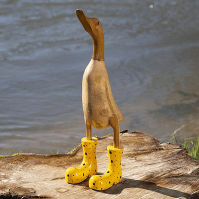 Handmade Carved Wellies Duck Family