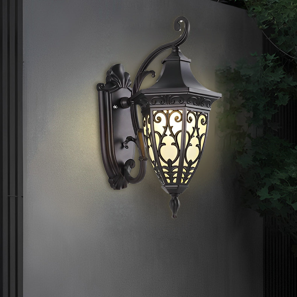 Vintage Flower Pattern Waterproof Black American Style Solar Wall Lamp