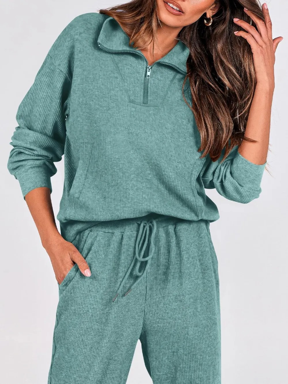 Women's Long Sleeve Half Zip Sweatshirt Sweatpants Lounge Set Sweatsuits with Pockets