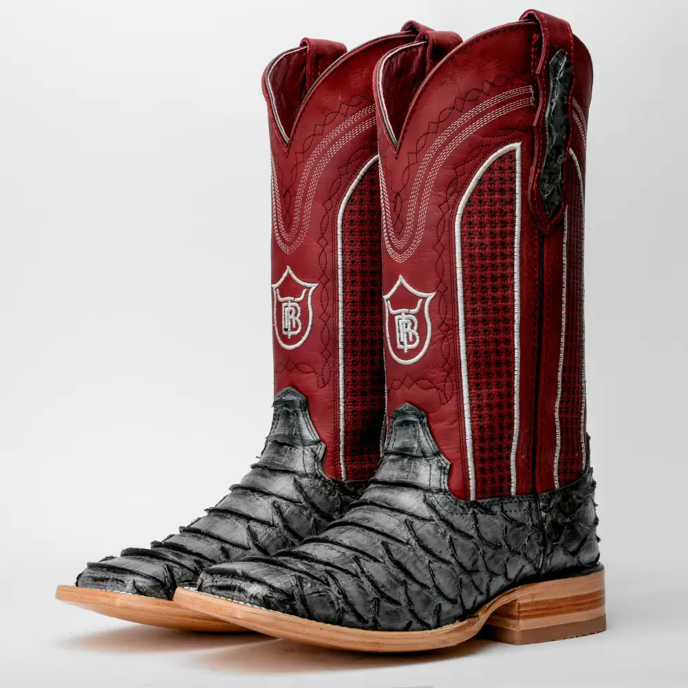 Grey Jumbo Python Leather Boots - Square Toe