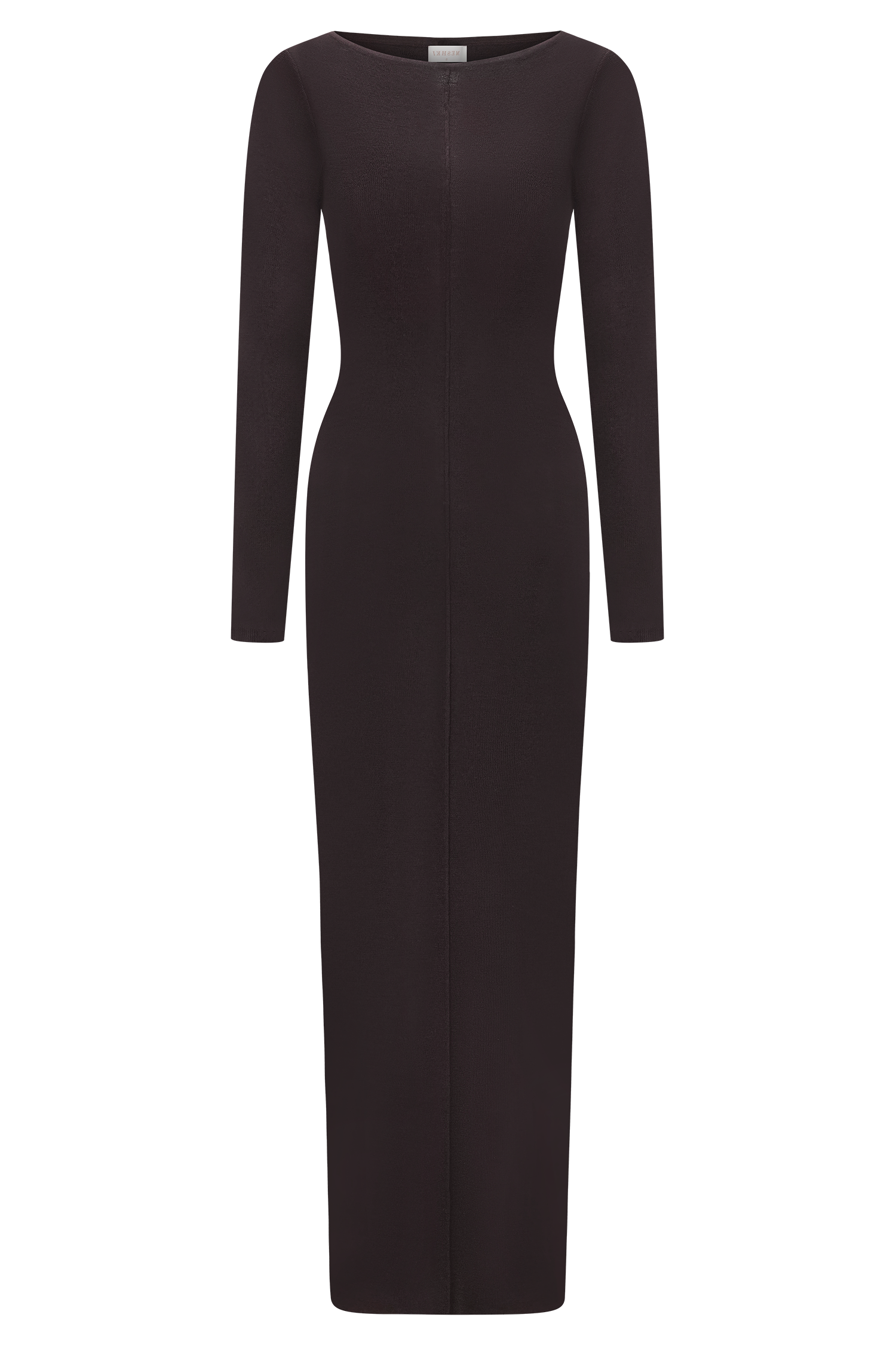 Chocolate Merino Wool Ribbed Long Sleeve Maxi Dress