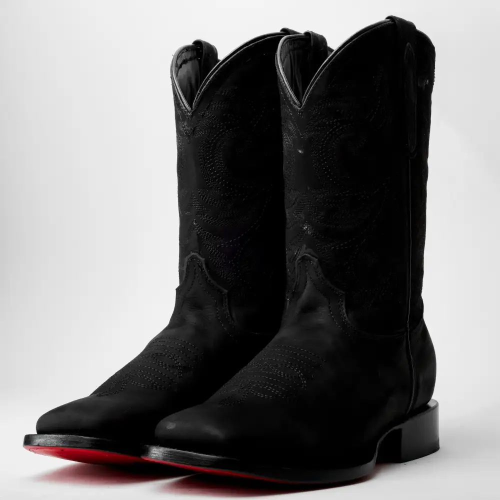 Matte Black Nobuck Leather Boots - Square Toe