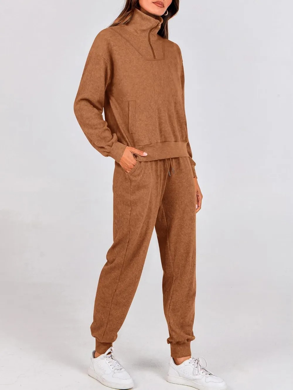 Women's Long Sleeve Half Zip Sweatshirt Sweatpants Lounge Set Sweatsuits with Pockets