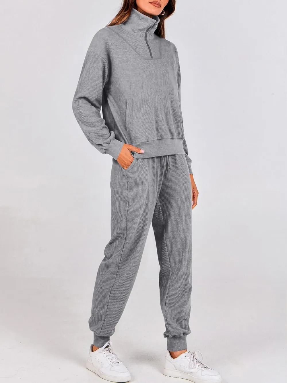 Women's Long Sleeve Half Zip Sweatshirt Sweatpants Lounge Set Sweatsuits with Pockets