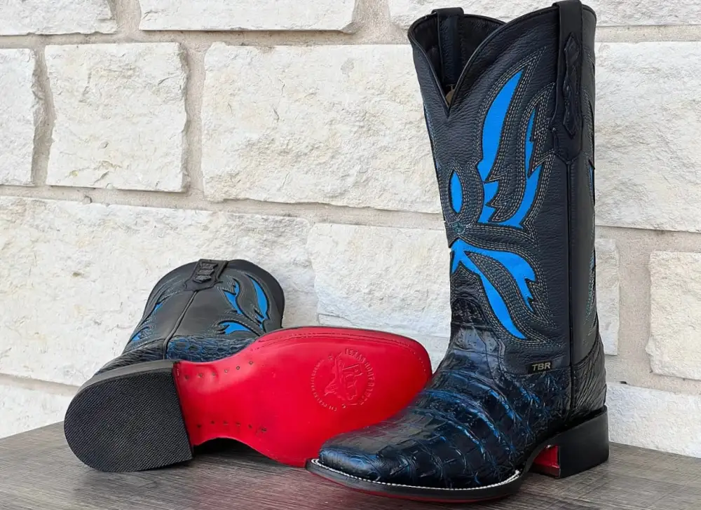 Men’s Midnight Blue Caiman Horn-Back Leather Boots