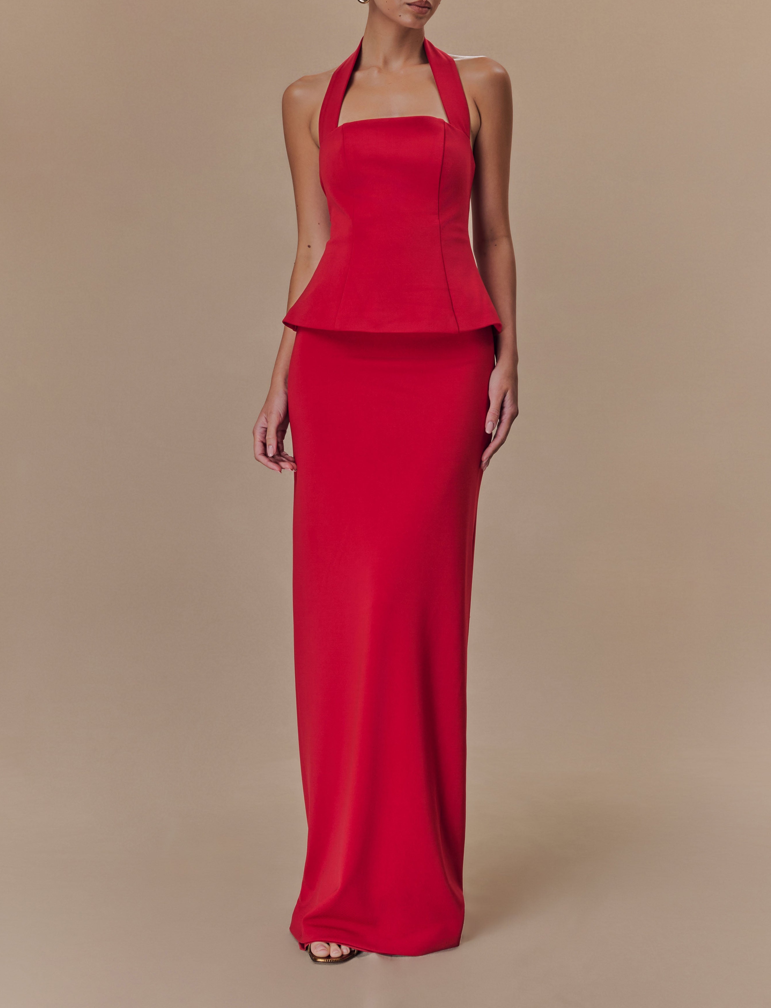 Ruby Peplum Halter Maxi Dress