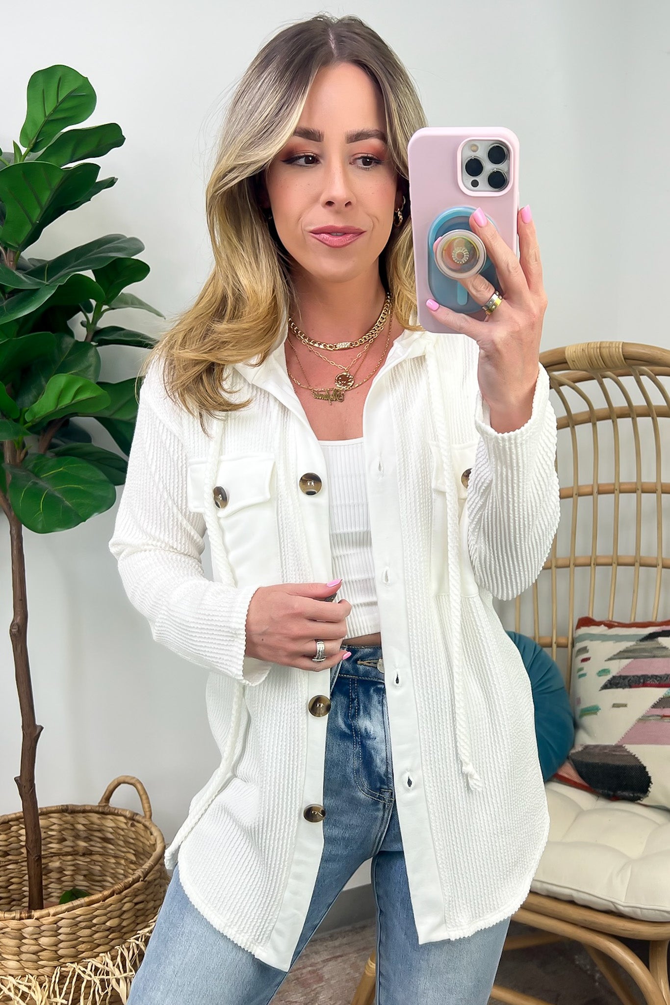 Saturday Satisfaction Ribbed Hooded Shacket