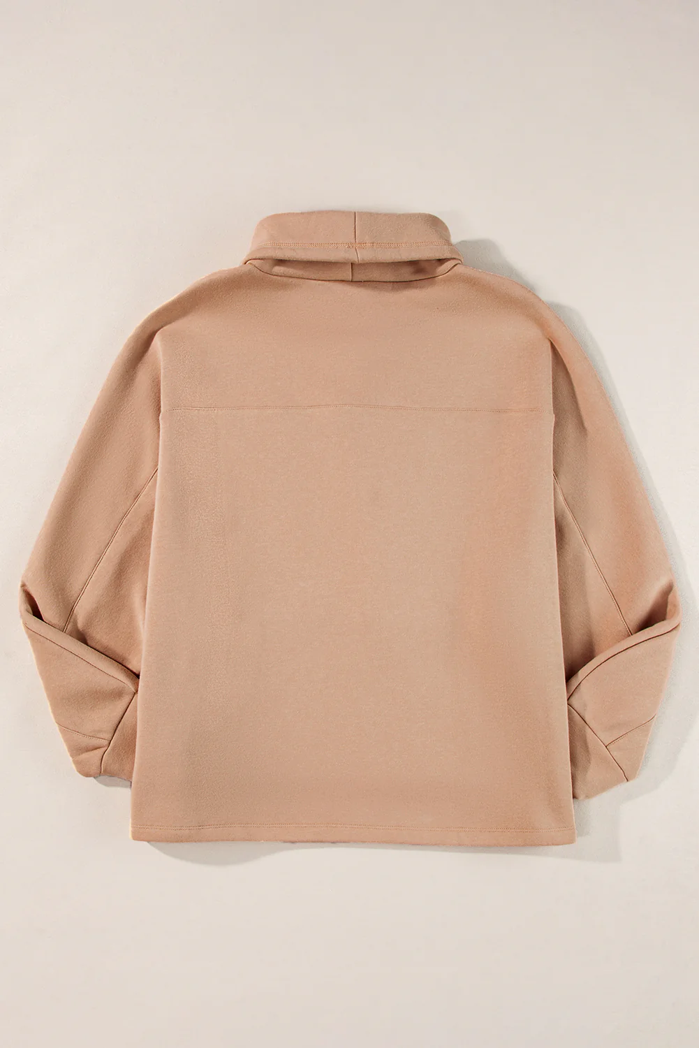 Light French Beige Drawstring Turtleneck Dolman Sleeve Sweatshirt