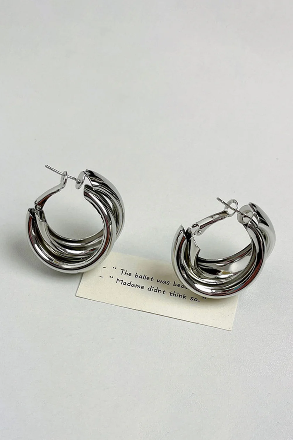 Silvery Layered Hoop Studded Earrings