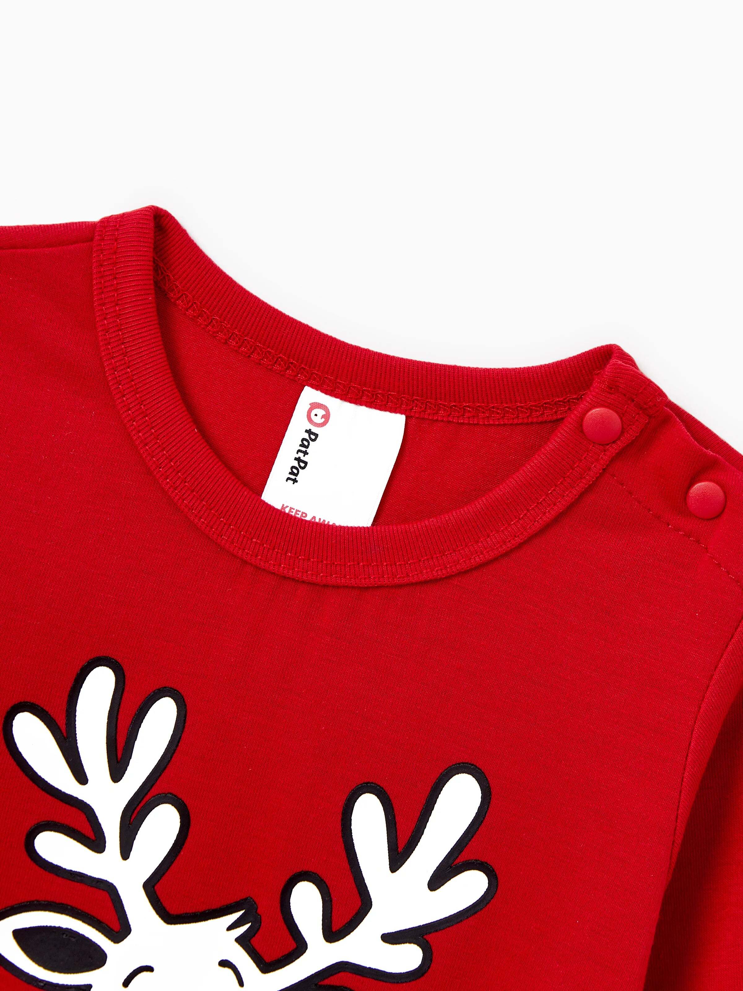 Christmas Matching Family Pajamas Set Glow In The Dark Reindeer Print PJS with Christmas Socks Red