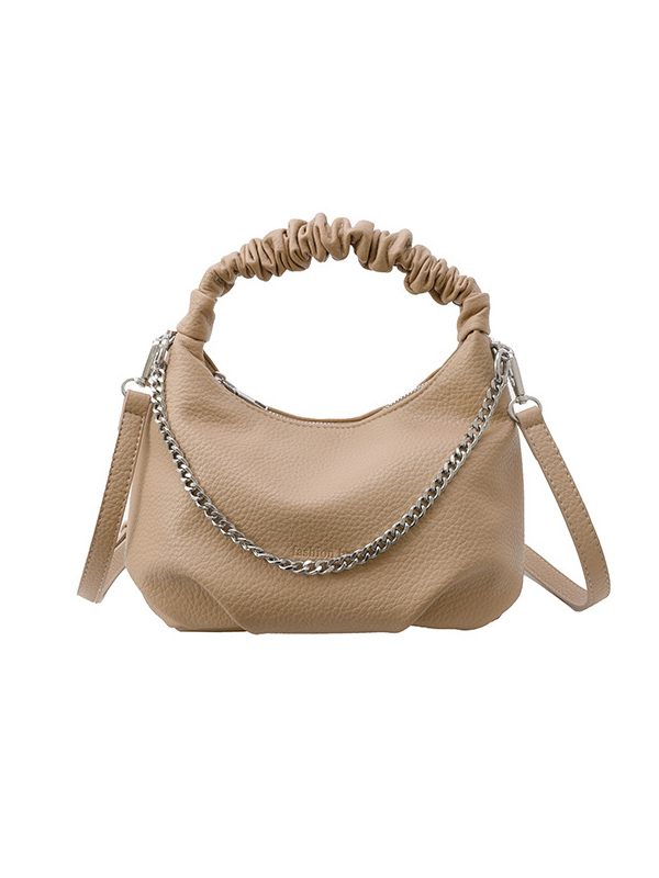 Chains Pleated Solid Color Zipper Handbags Crossbody Bags