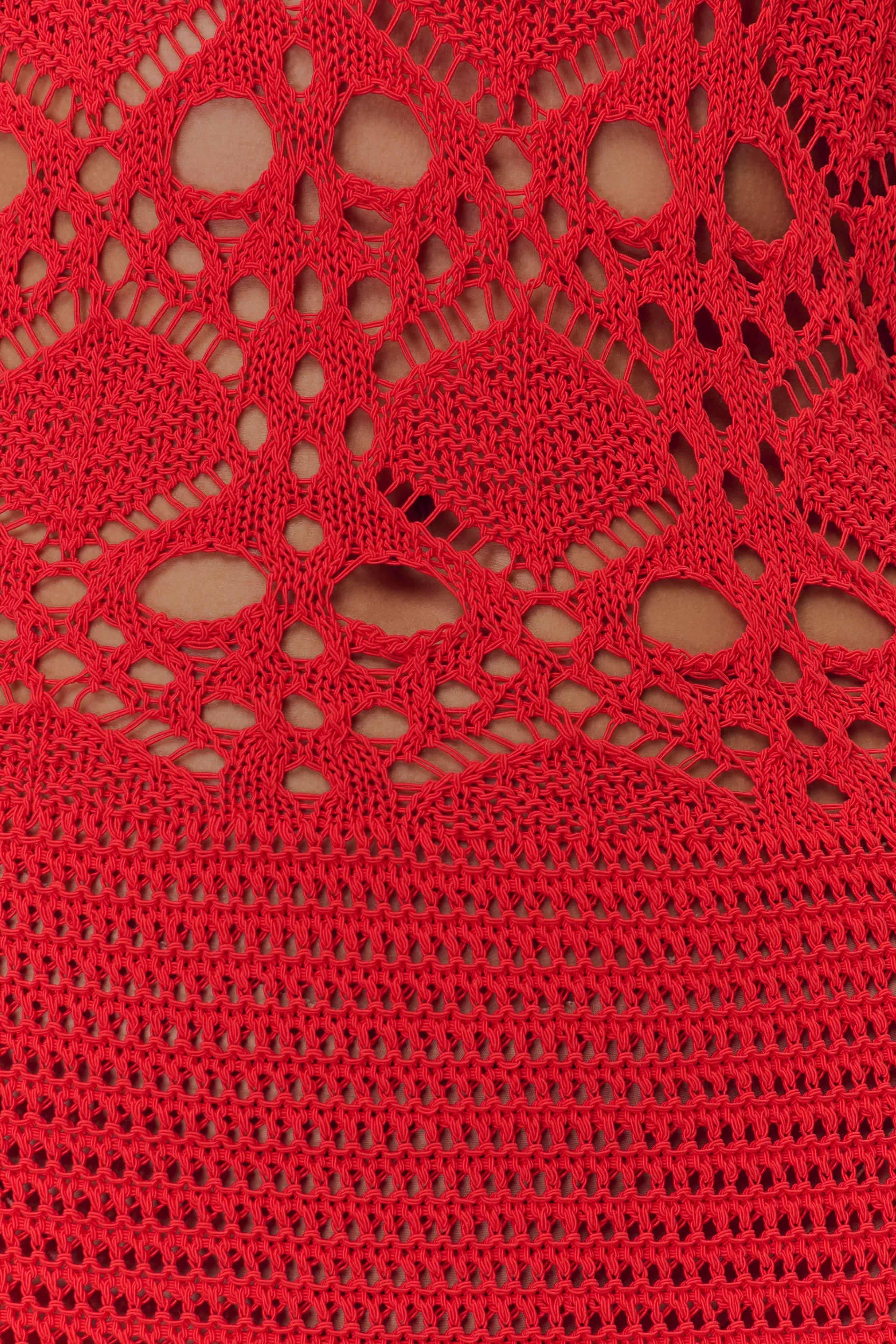 Orange Off Shoulder Crochet Knit Maxi Dress