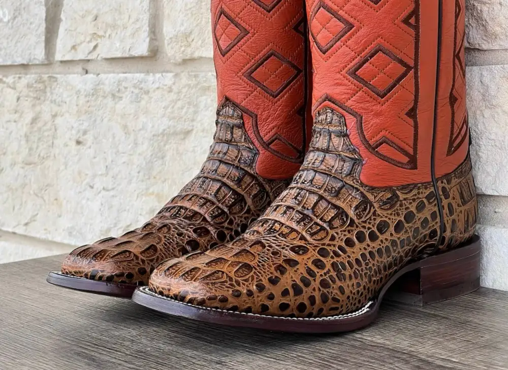 Men’s Honey Crocodile Leather Boots With Orange  Shaft