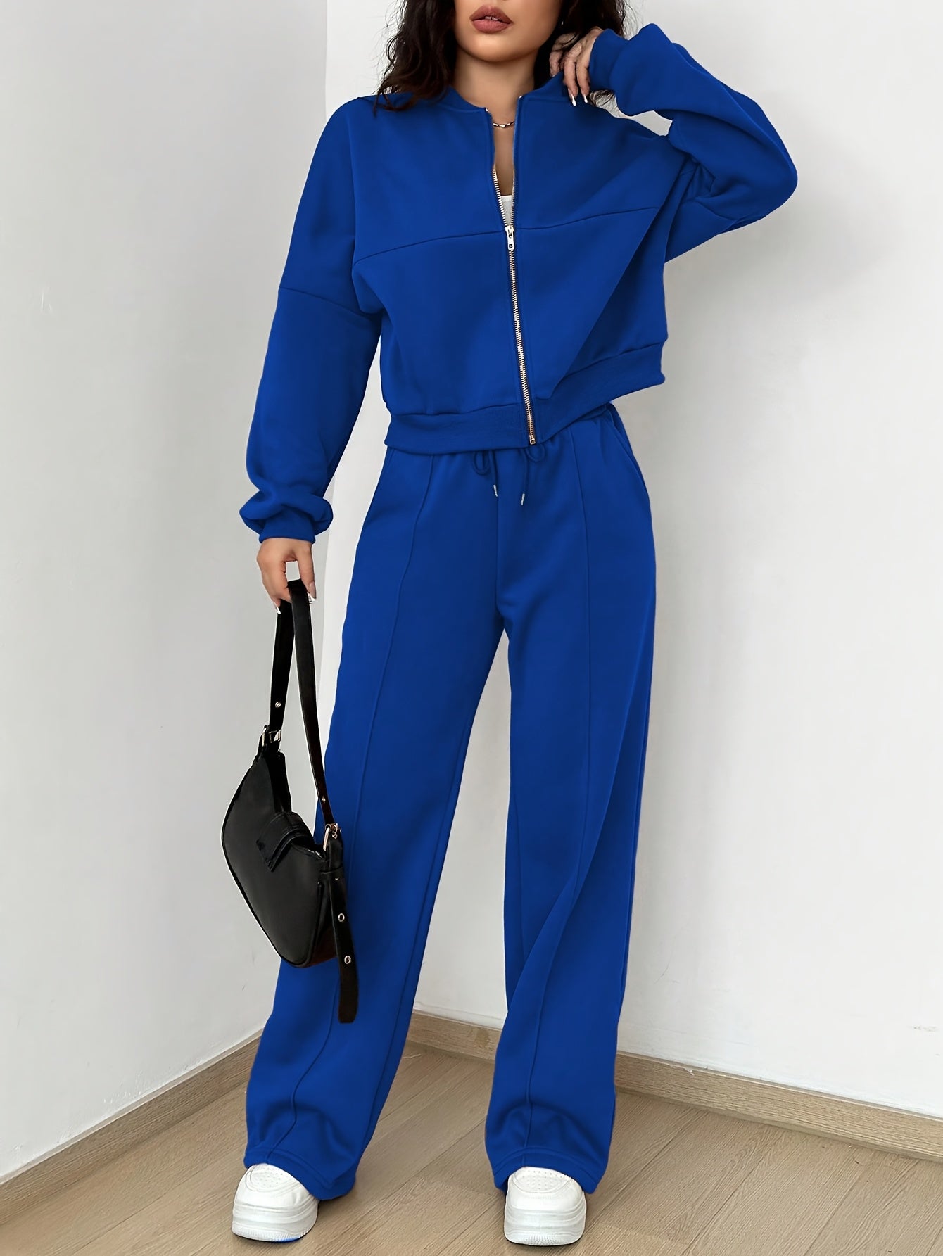 Zip-up Collarless‌ Cardigan Pants Set