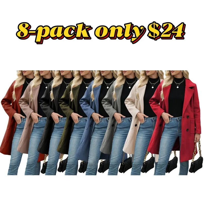 Tynelle Ladies' 8-Color Wool-Blend Mid-Length Lapel Coat