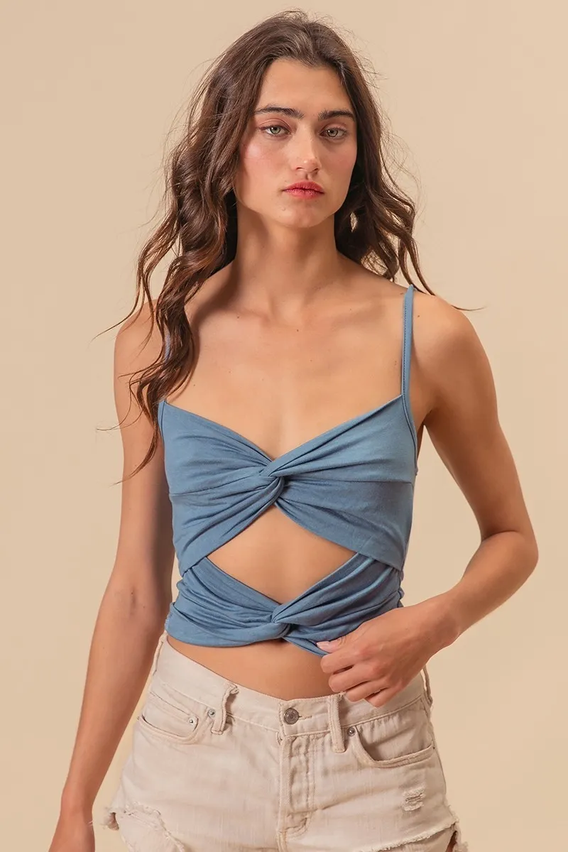 Rayon Span Jersey Knit Double Twist Front Cami Top
