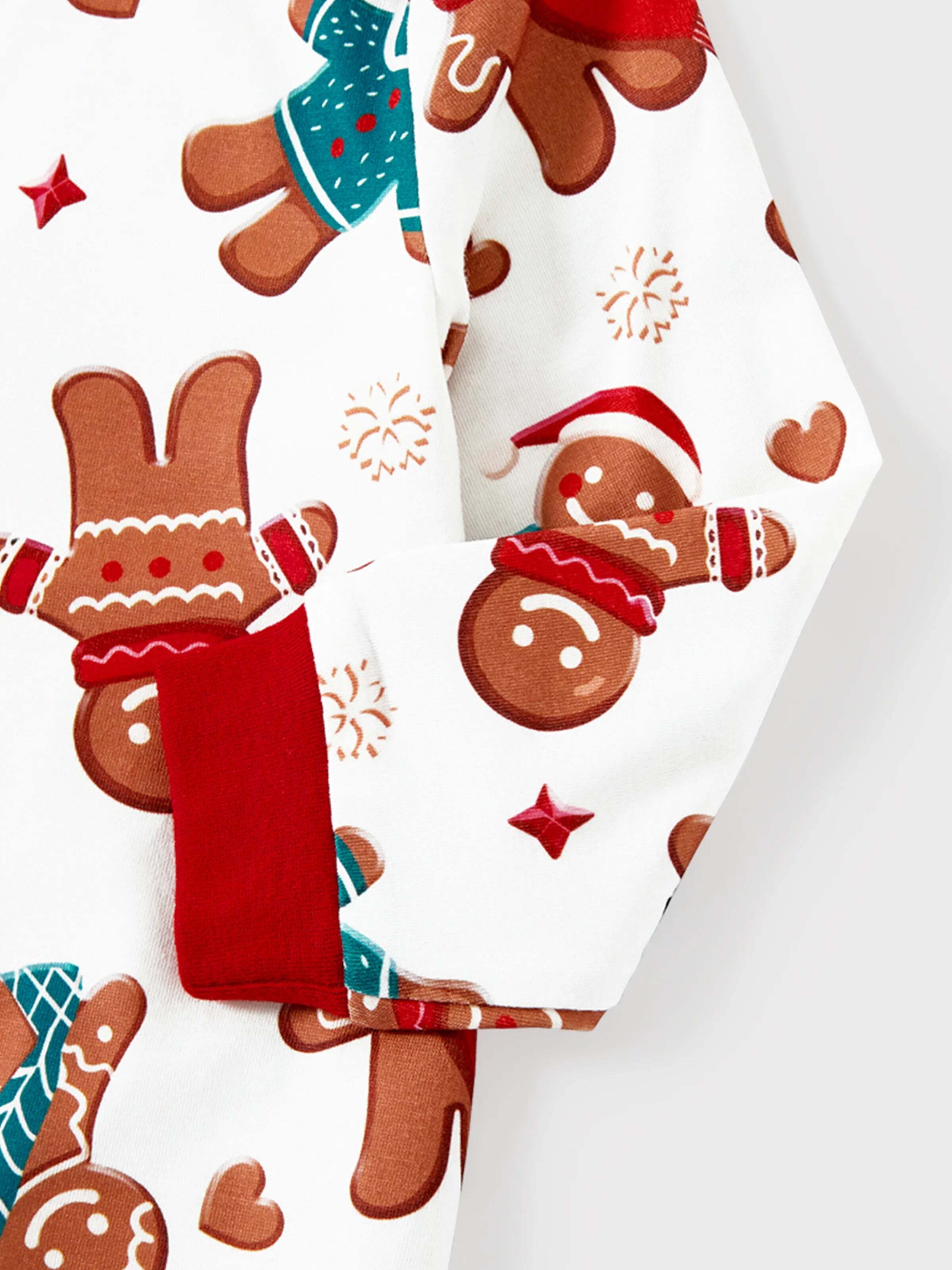 Christmas Family Matching Cartoon Gingerbread Man Allover Print Pajamas Sets with Christmas Socks White