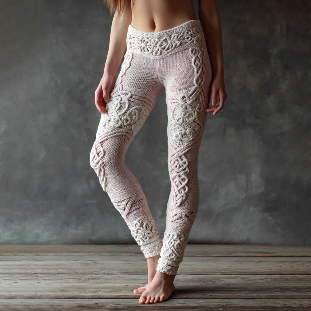 Vintage Viking Celtic Knot Knit Jacquard Cozy Leggings