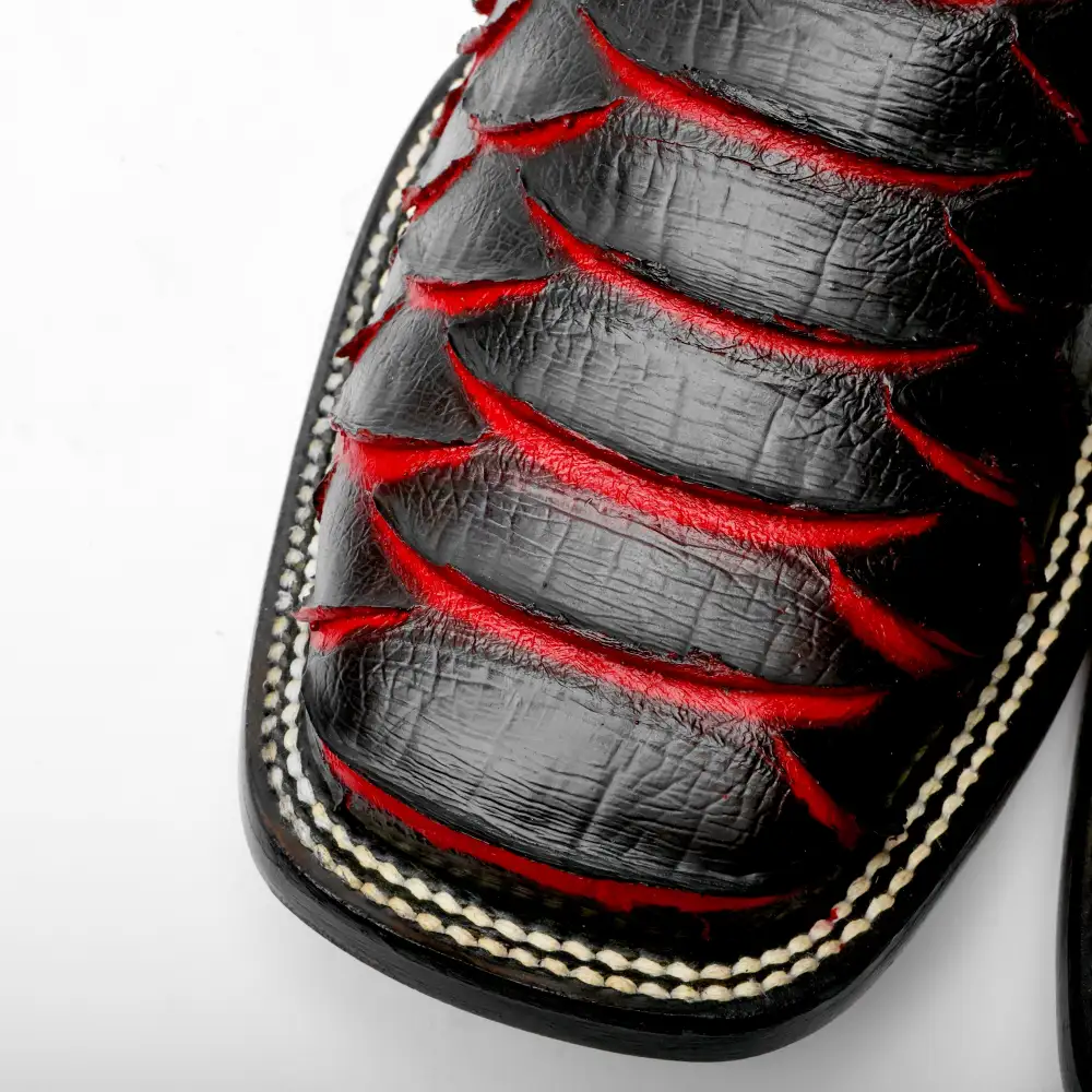 Black/Red Jumbo Python Leather Boots - Square Toe