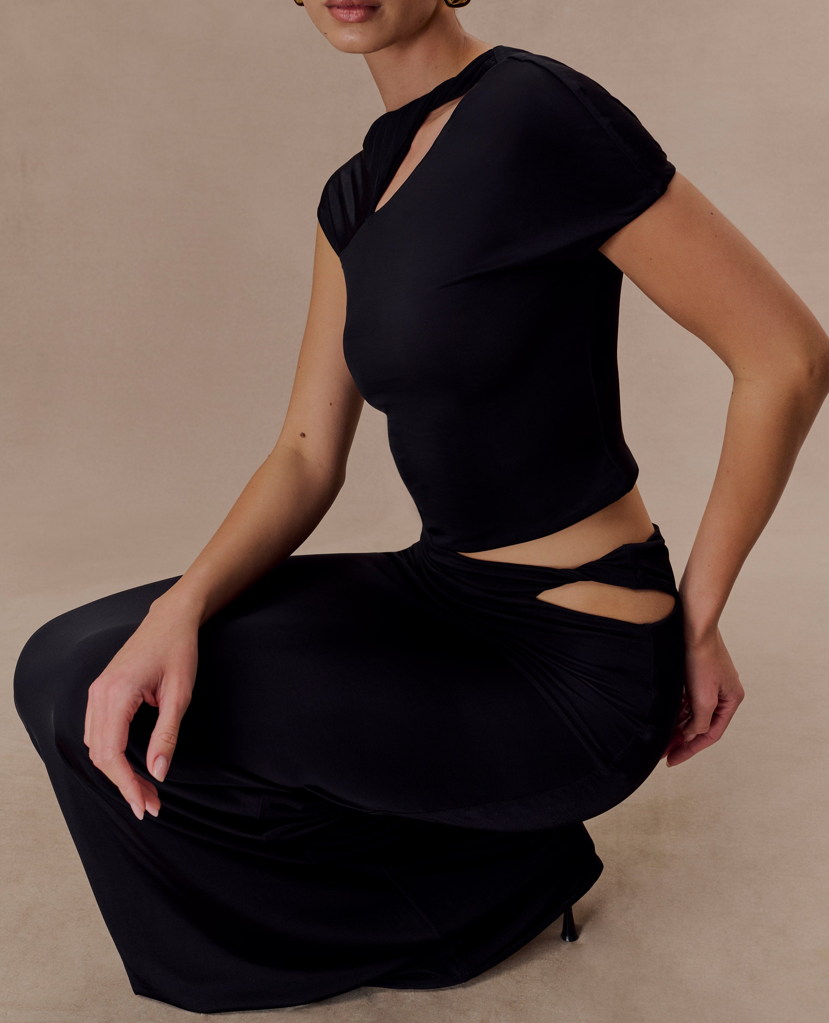 Black Slinky Twist Midi Skirt