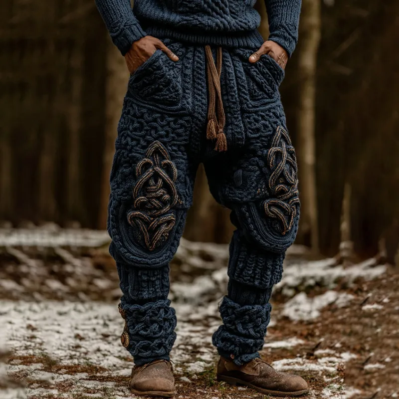 Men's Viking Tribal Celtic Symmetrical Pattern Art Cozy Knit Pants